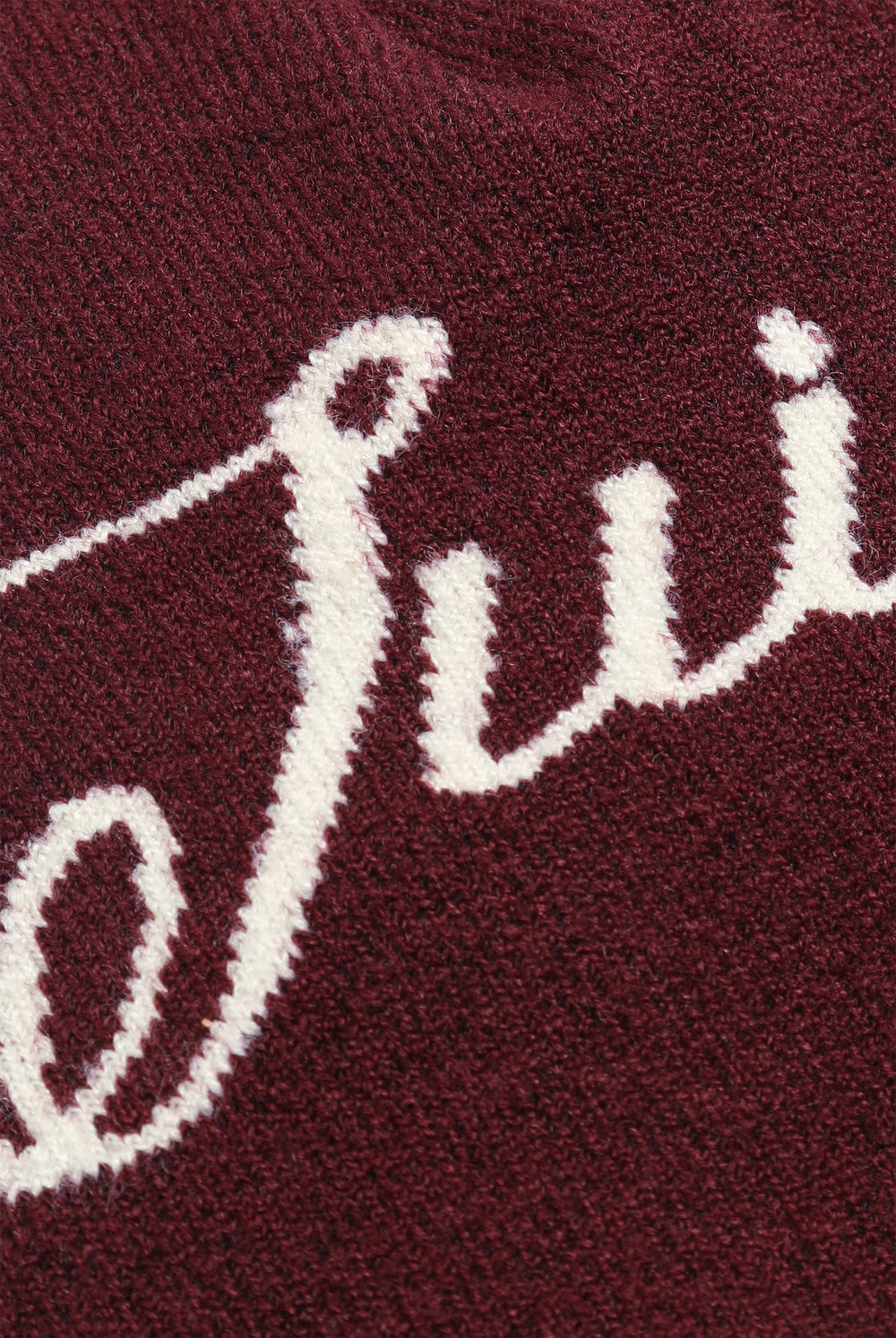 Displays the Burgundy 'Juicy' branded Script Beanie featuring the juicy branding