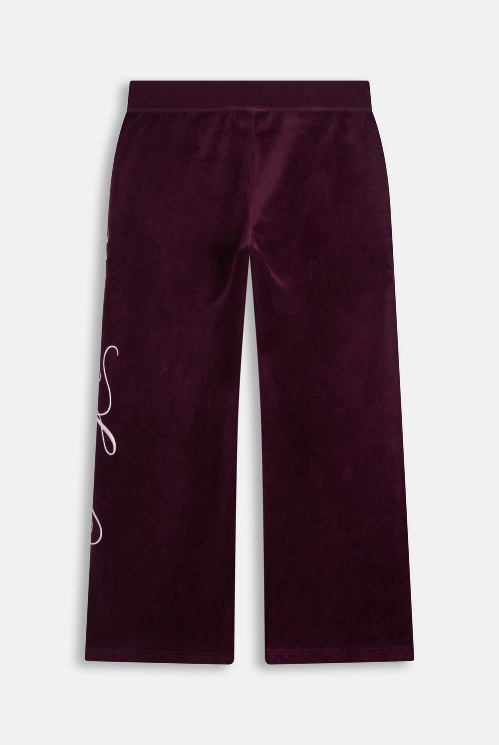 Displays the Winetasting 'Juicy' branded Cotton Velour Ultra Lowrise Straight Leg Trackpant