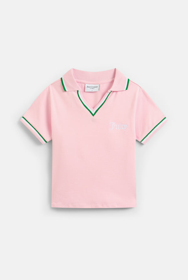 JUICY PINK JERSEY STRIPED TIPPED POLO SHIRT