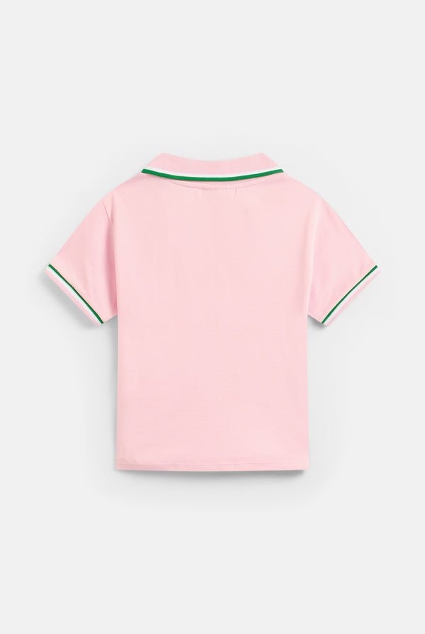 JUICY PINK JERSEY STRIPED TIPPED POLO SHIRT