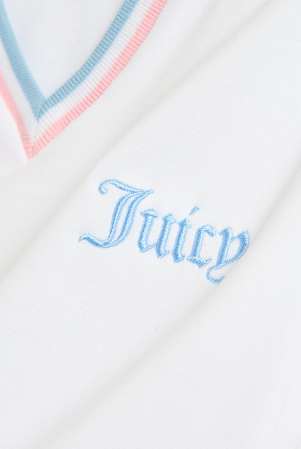 WHITE JERSEY STRIPED TIPPED POLO SHIRT