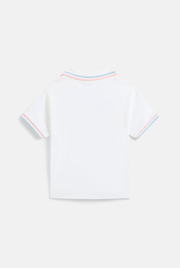 WHITE JERSEY STRIPED TIPPED POLO SHIRT