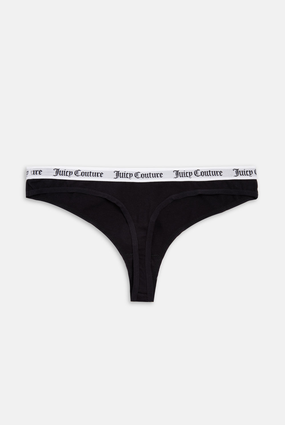 Displays the black 'Juicy' branded Slogan Novelty Thongs included in the Pack Of 3