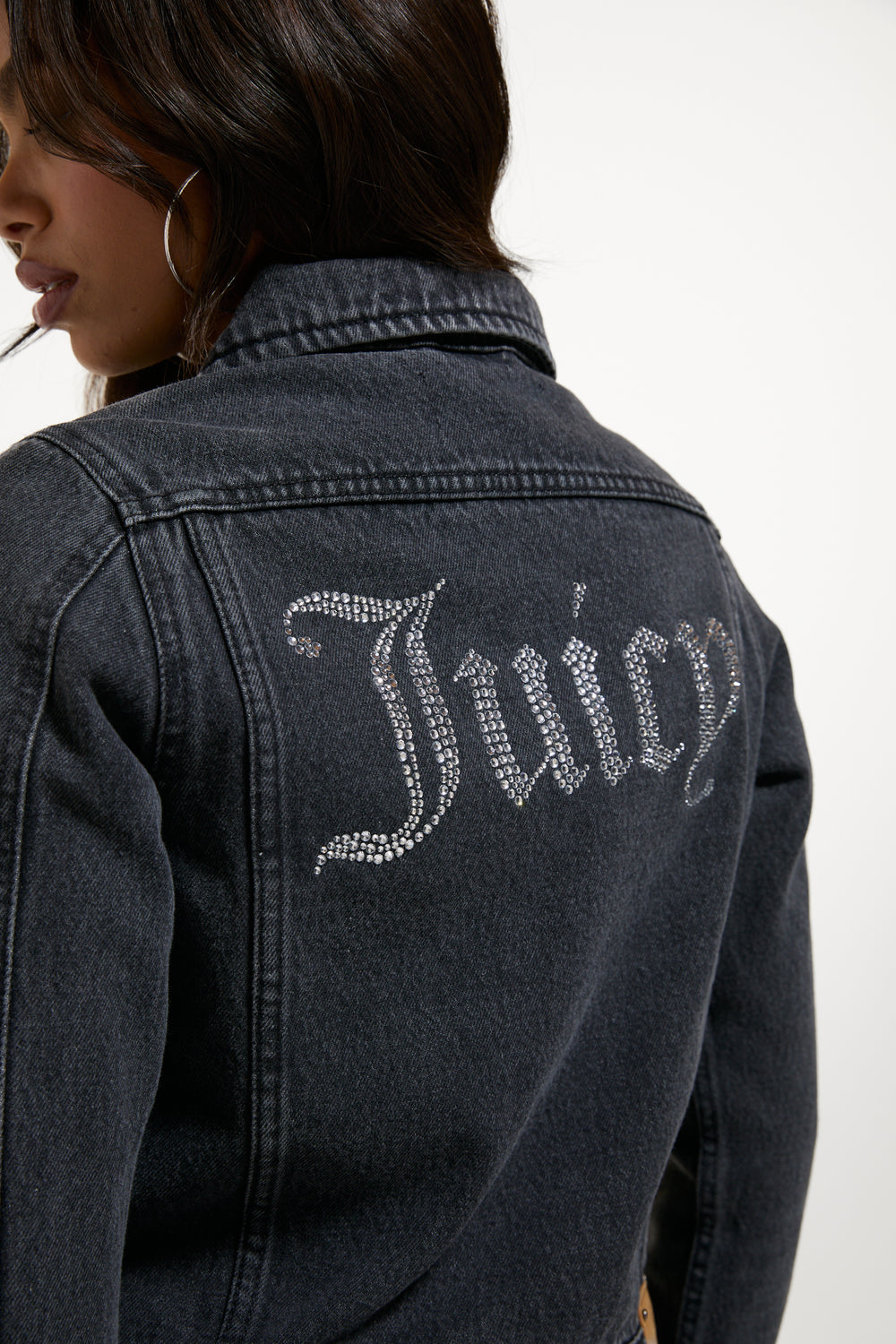 Washed Black Stretch Denim Fitted Jacket