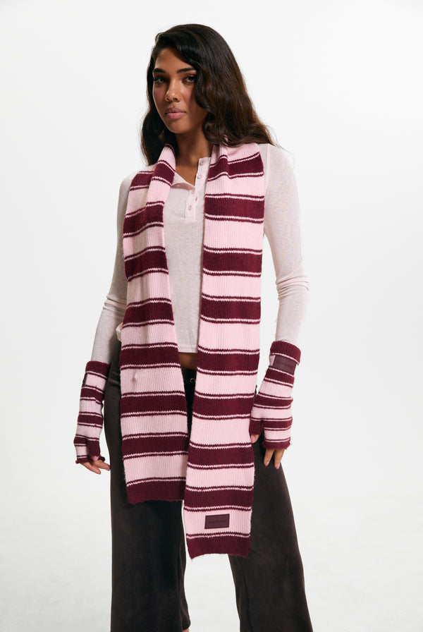 Burgundy Stripe Knit Scarf