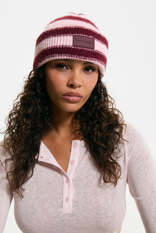 Burgundy Stripe Ribbed Beanie