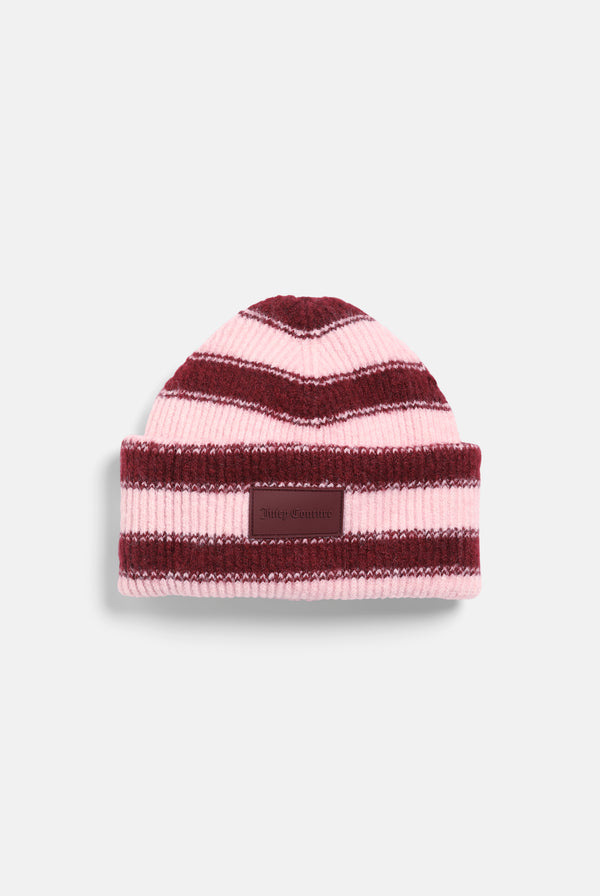 Burgundy Stripe Ribbed Beanie