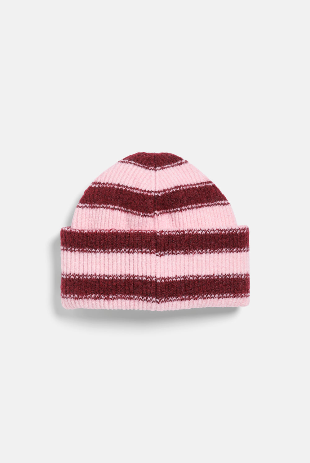 Displays the Burgundy Stripe 'Juicy' branded Ribbed Beanie