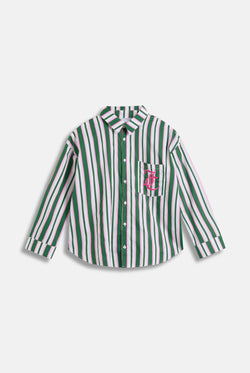 Displays the Green stripe 'juicy' branded cotton sleep shirt 