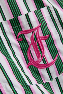Displays the Green stripe 'juicy' branded cotton sleep shirt 