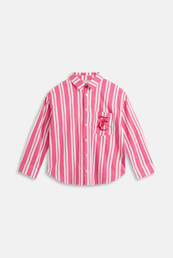 Displays the Pink Stripe 'Juicy' branded oversized sleep shirt 