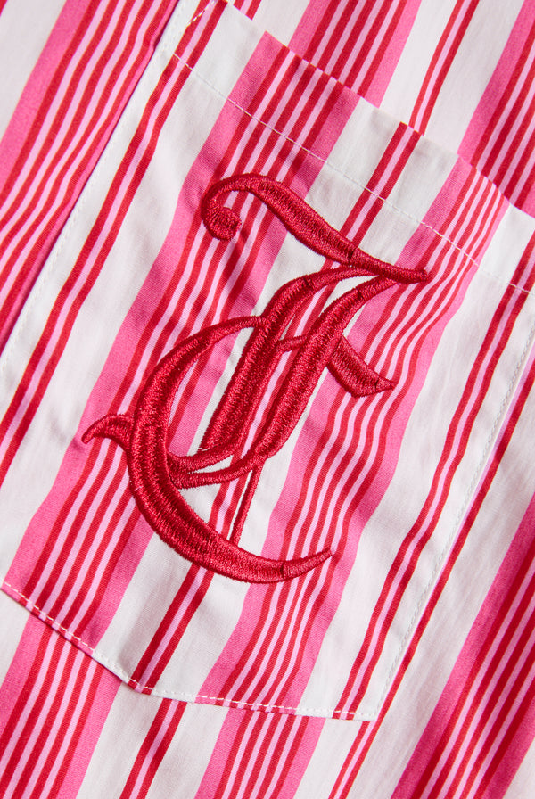 Displays the Pink Stripe 'Juicy' branded oversized sleep shirt 