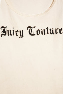 Displays the White 'Juicy' branded longline ribbed vest 