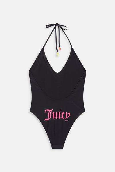 BLACK HALTER TIE SWIMSUIT