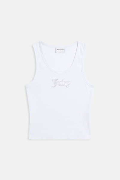 WHITE RIBBED OUTLINE DIAMANTÉ RACER VEST