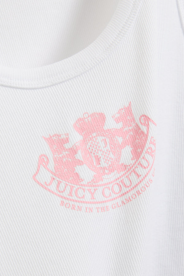 Displays the White Striped 'Juicy' branded vest included in the pyjama set