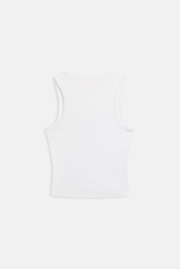 Displays the White Striped 'Juicy' branded vest included in the pyjama set
