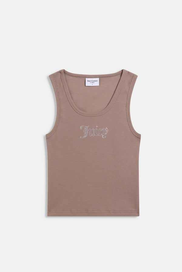 Displays the fungi 'Juicy' branded ribbed outline diamanté racer vest 