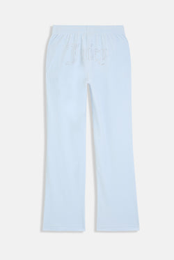 Displays the Nantucket Breeze 'Juicy' branded velour outline diamanté tracksuit bottom 