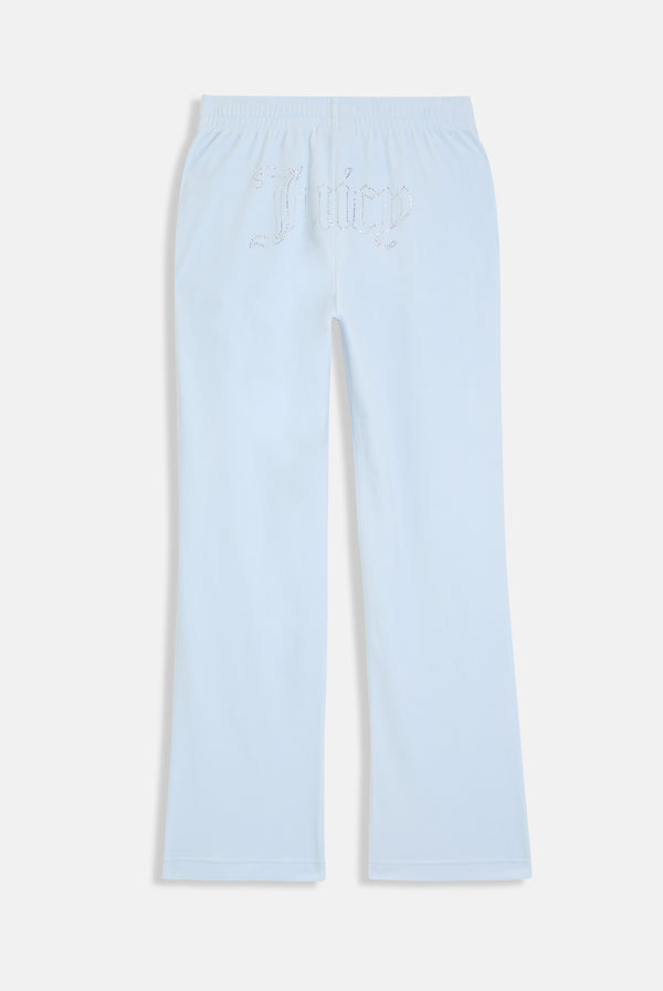 Displays the Nantucket Breeze 'Juicy' branded velour outline diamanté tracksuit bottom 