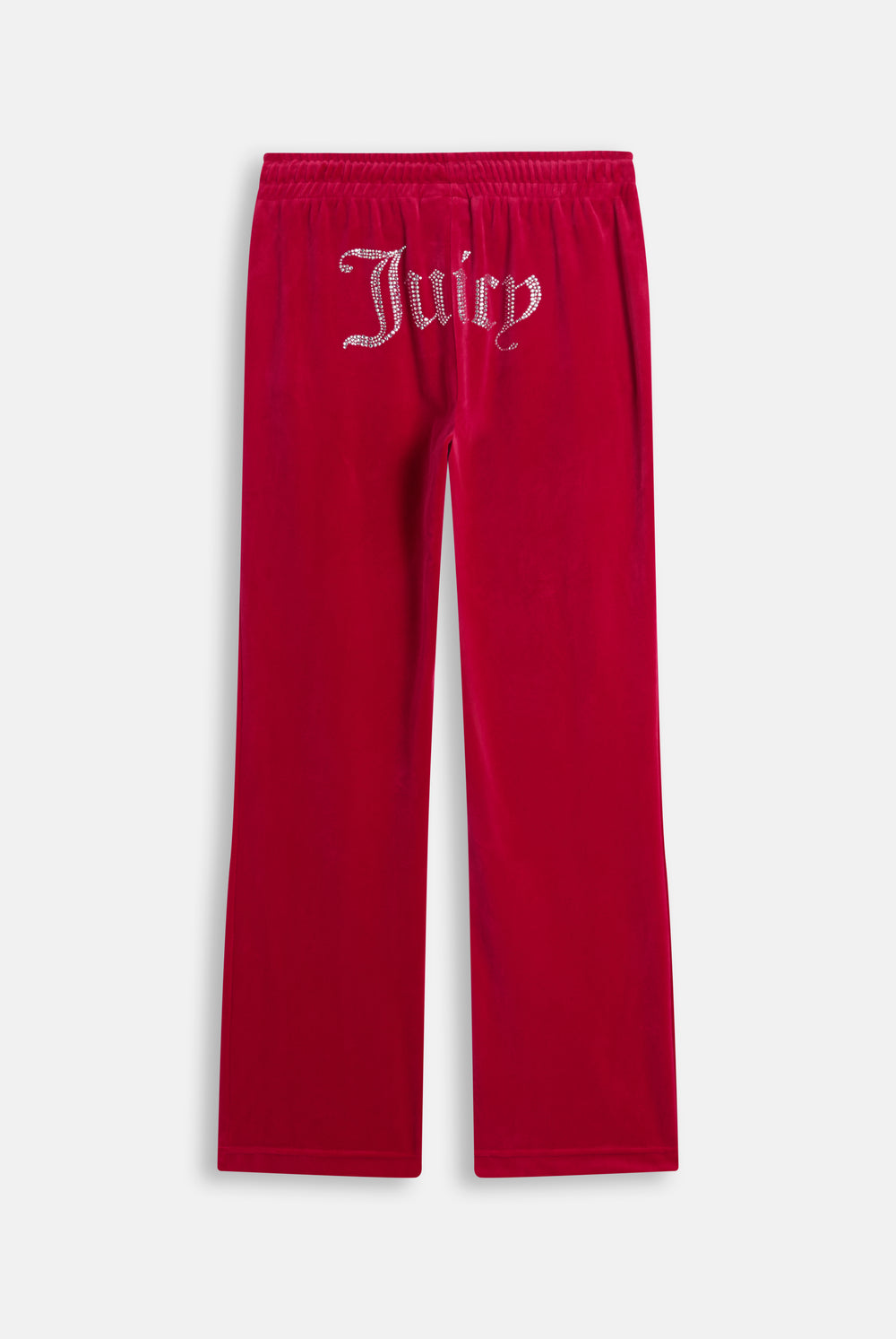 Displays the Persian Red 'Juicy' branded Velour Diamanté Tracksuit Bottom