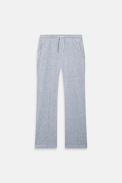 Displays the Silver Marl Diamanté 'Juicy' branded cotton velour tracksuit bottom  