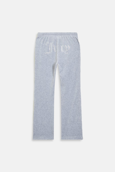 SILVER MARL COTTON VELOUR DIAMANTÉ TRACKSUIT BOTTOM