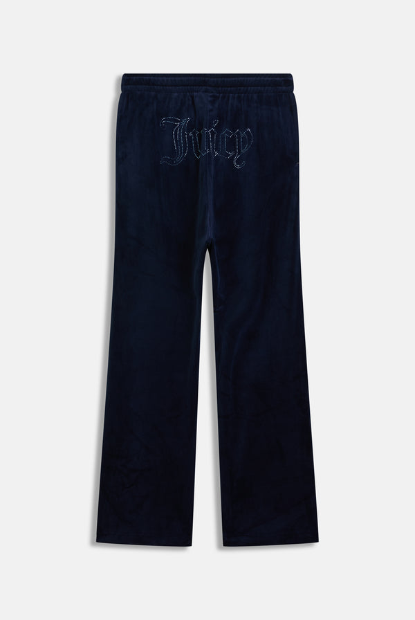 Displays the Night Sky outline 'Juicy' branded velour diamanté tracksuit bottom 