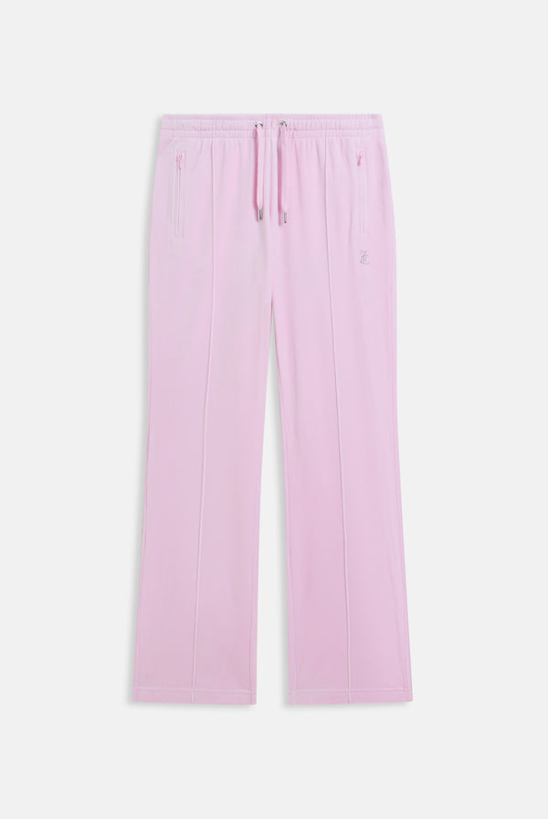 Displays the Cherry Blossom 'Juicy' branded velour outline diamanté tracksuit bottom  