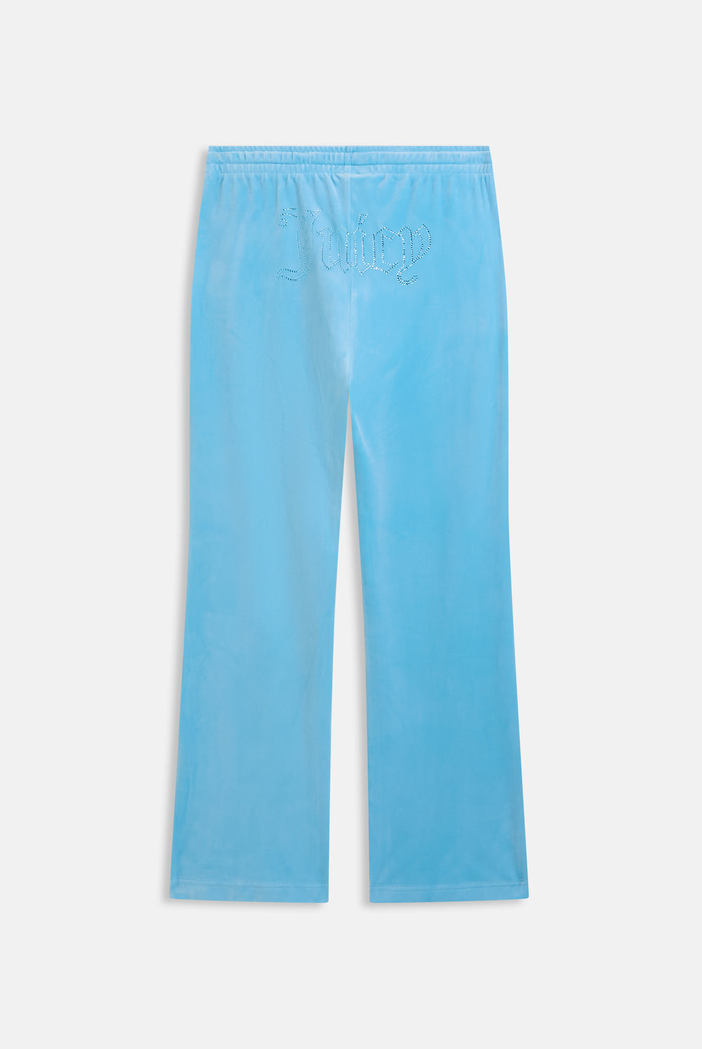 Displays the Sky Blue 'Juicy' branded velour outline diamanté tracksuit bottom 