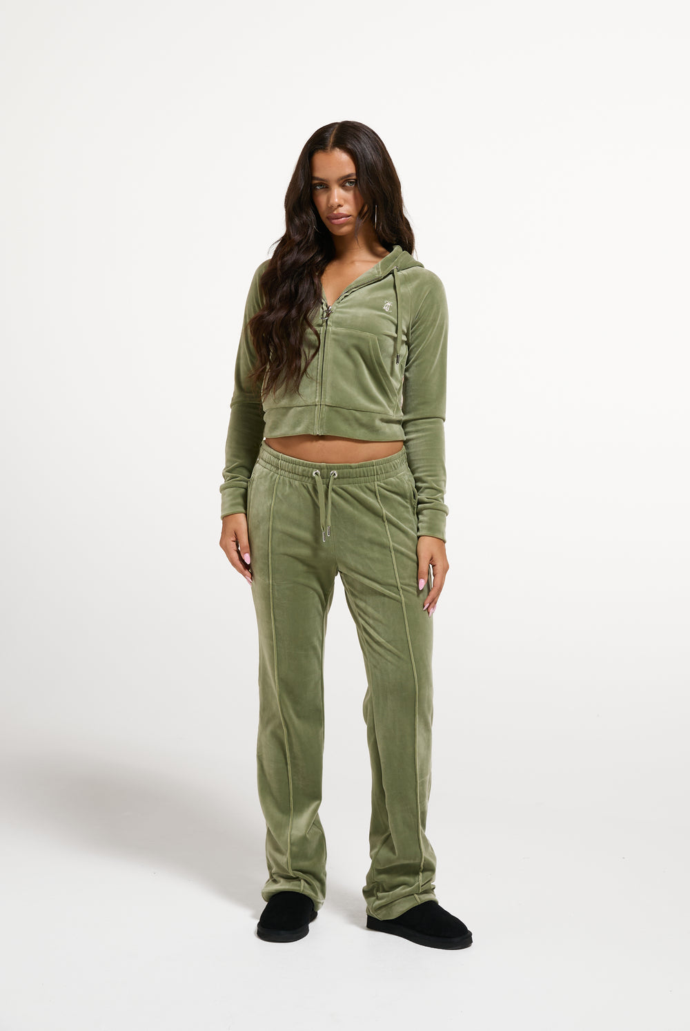 Oil Green Velour Diamanté Tracksuit Bottom