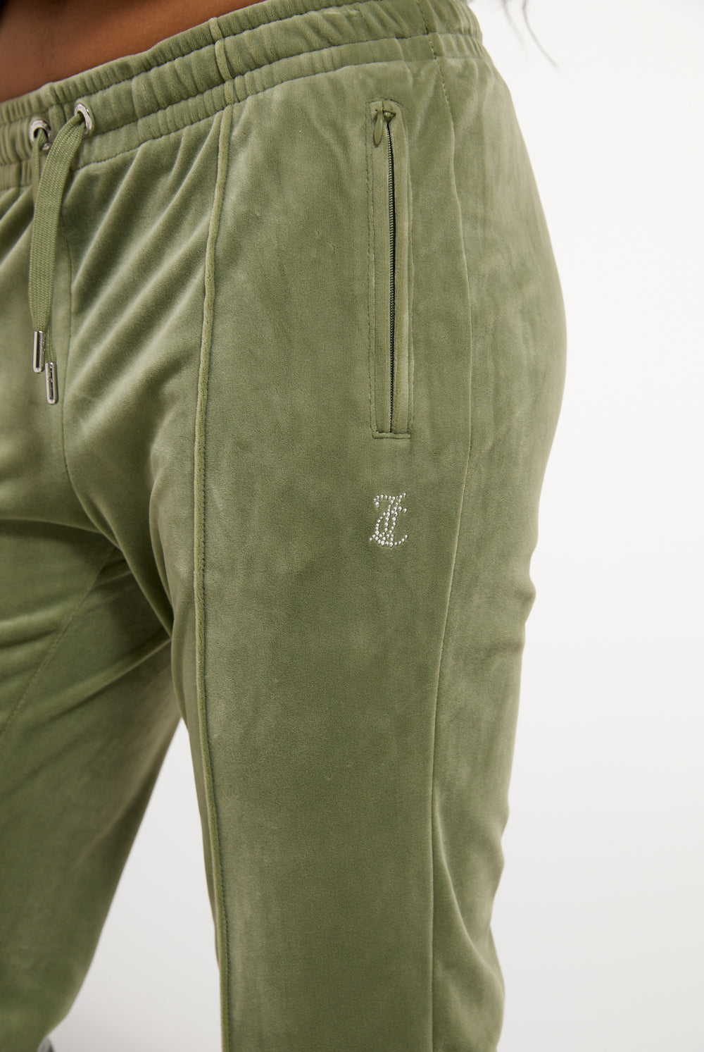 Oil Green Velour Diamanté Tracksuit Bottom