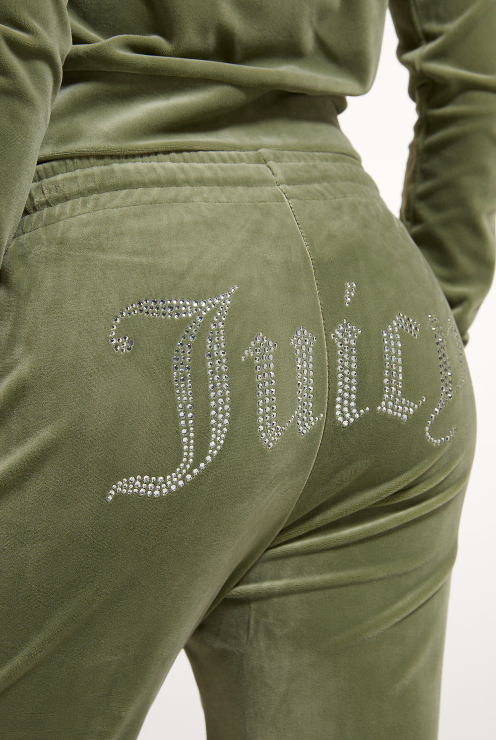 Oil Green Velour Diamanté Tracksuit Bottom