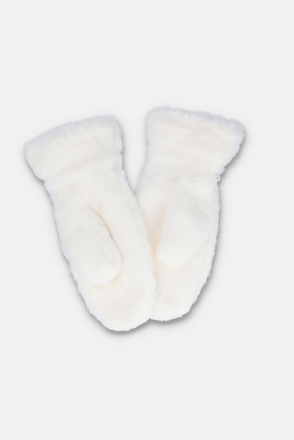 CREAM FAUX FUR MITTENS