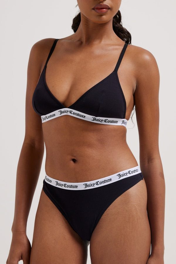 BLACK COTTON BRANDED THONG