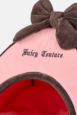 Displays the Juicy Pink 'Juicy' branded Velour Heritage Pet Bed featuring the juicy branding