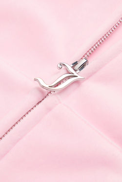 Displays the Cherry Blossom 'Juicy' branded Velour Bonded Hoodie featuring the juicy branding on the zip