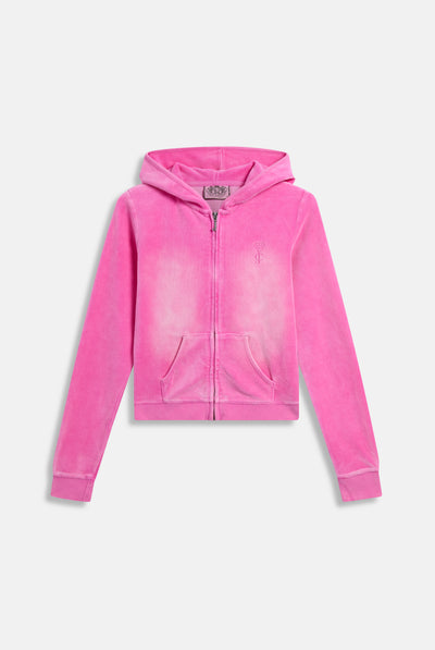 SUPER PINK COTTON VELOUR WASHED FITTED HOODIE