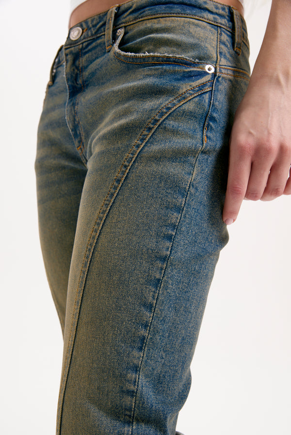 VINTAGE WASH WESTERN DIAMANTÉ FLARED JEANS