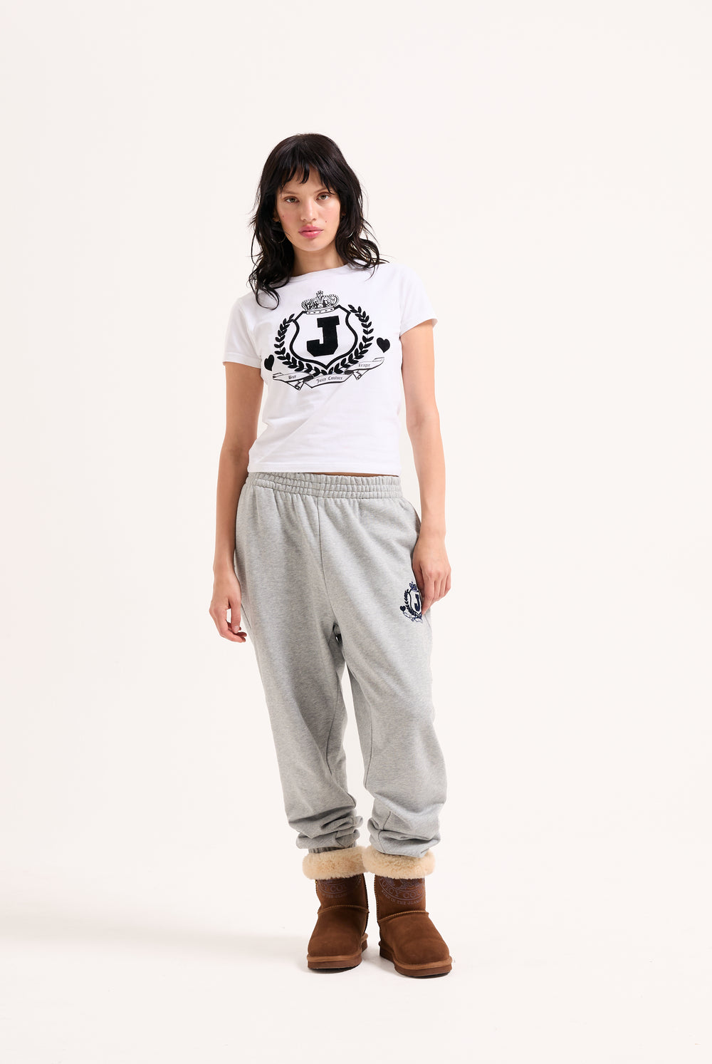 SILVER MARL FLOCKED CREST CUFFED JOGGERS