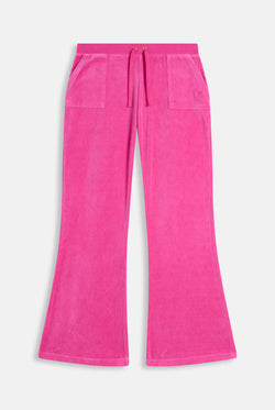 Displays the Nostalgia Pink 'Juicy' branded Washed Caisa Ultra Low Rise Pant