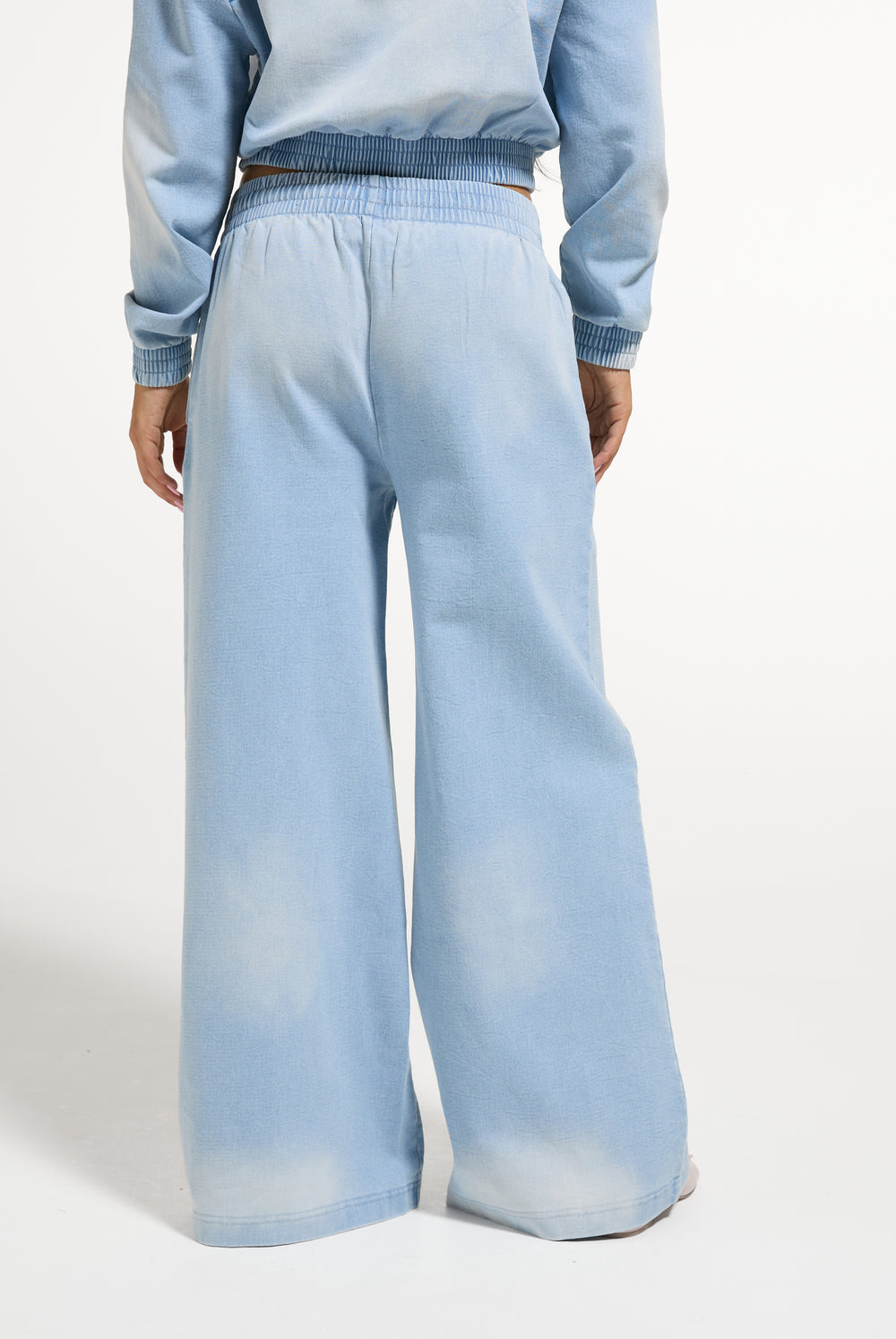 Light Wash Denim Fleece Wide Leg Trackpant
