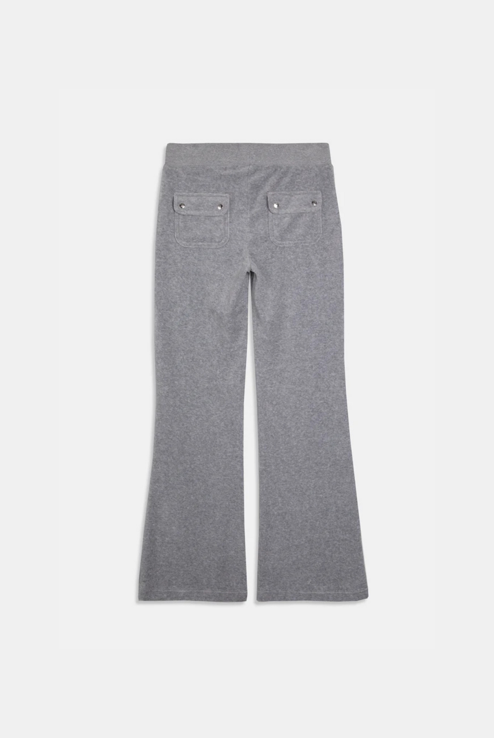 Displays the Silver Marl Low Rise 'Juicy' branded cotton velour track pants