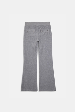 Displays the Silver Marl Low Rise 'Juicy' branded cotton velour track pants