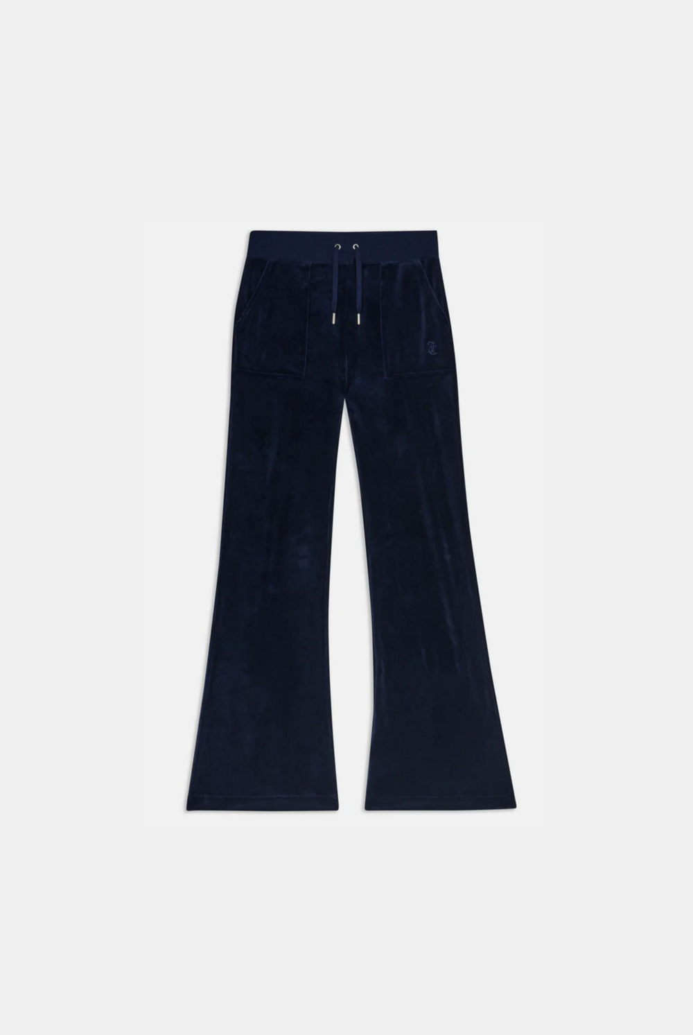 Displays the Night Sky 'Juicy' branded low rise velour track pants 