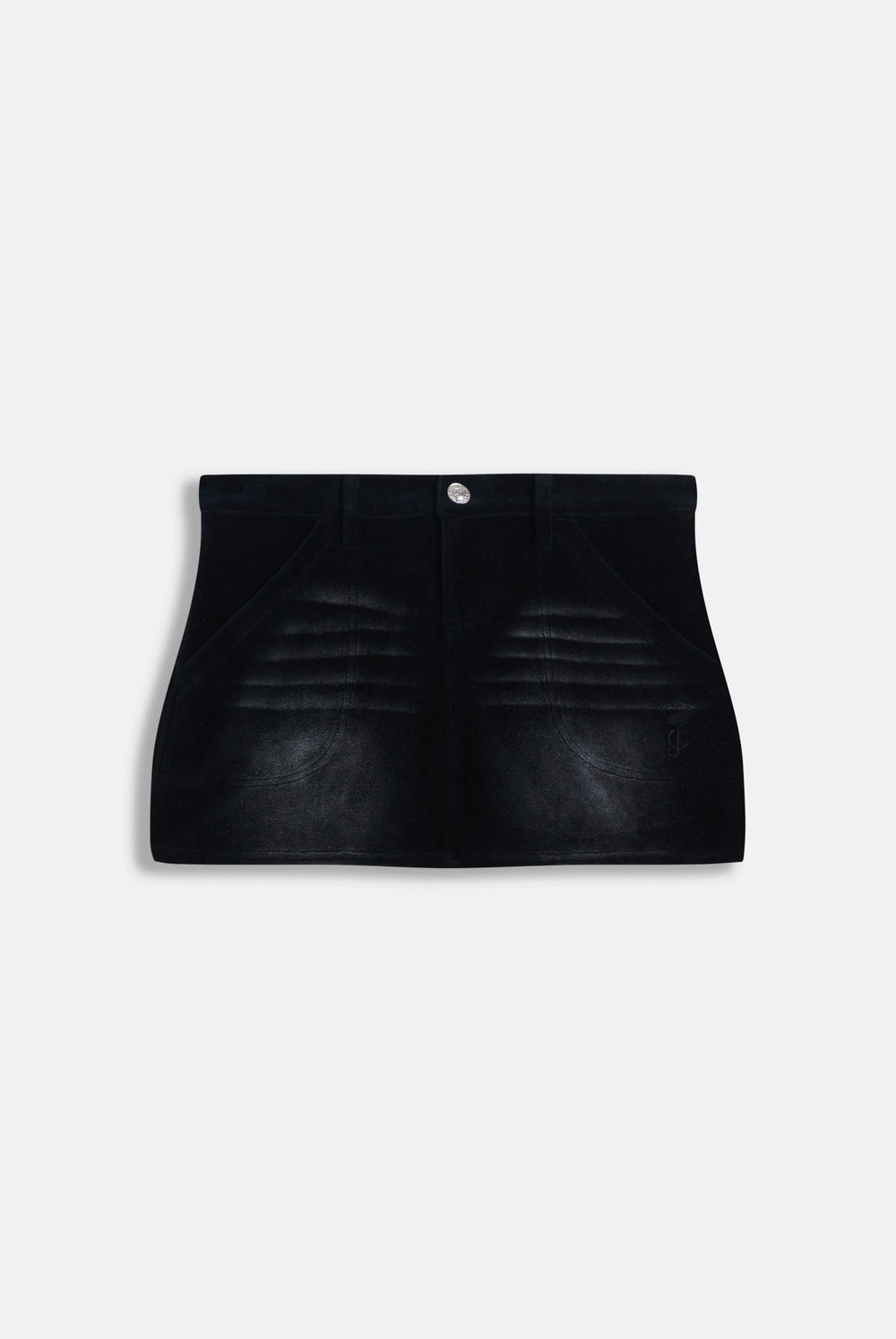 Displays the Washed Black 'Juicy' branded Cotton velour mini skirt 