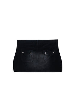 Displays the Washed Black 'Juicy' branded Cotton velour mini skirt 