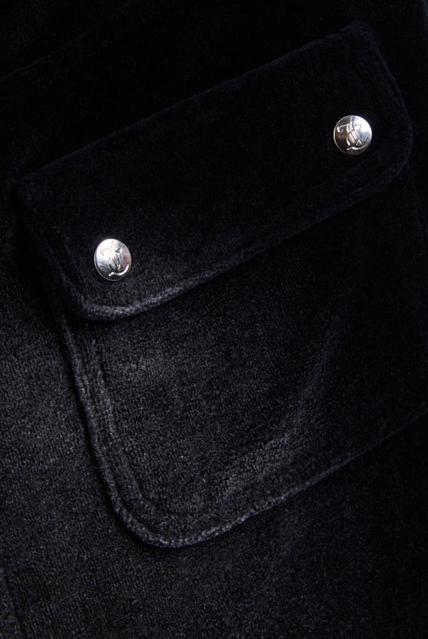 Displays the Washed Black 'Juicy' branded Cotton velour mini skirt 