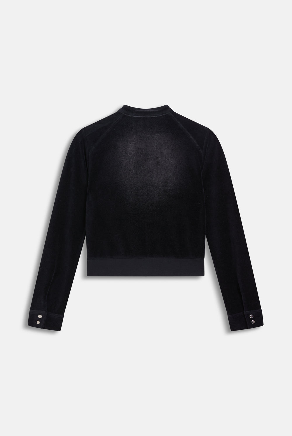 Displays the washed black 'juicy' branded cotton velour moto jacket