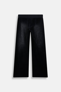 Displays the washed black cotton 'Juicy' branded velour og straight low rise pants 